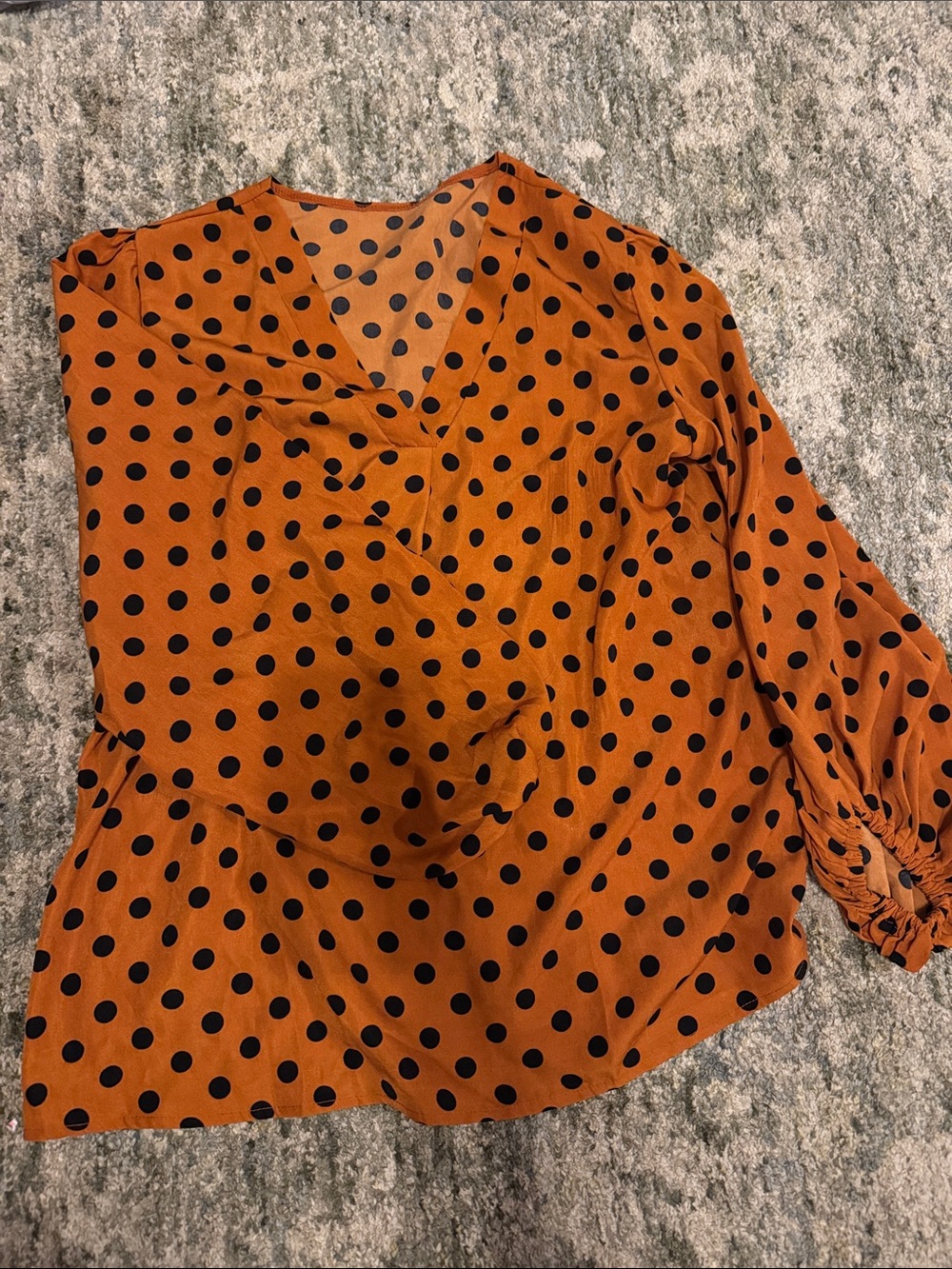 Rust Polka Dot V-Neck Blouse - Women's Top